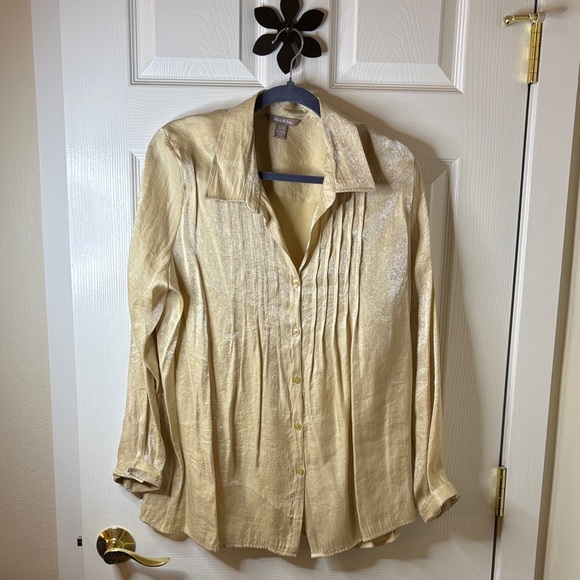 White Stag Tops - White Stag Shimmering Gold Blouse LS Tucked Bodice EUC Sz XL